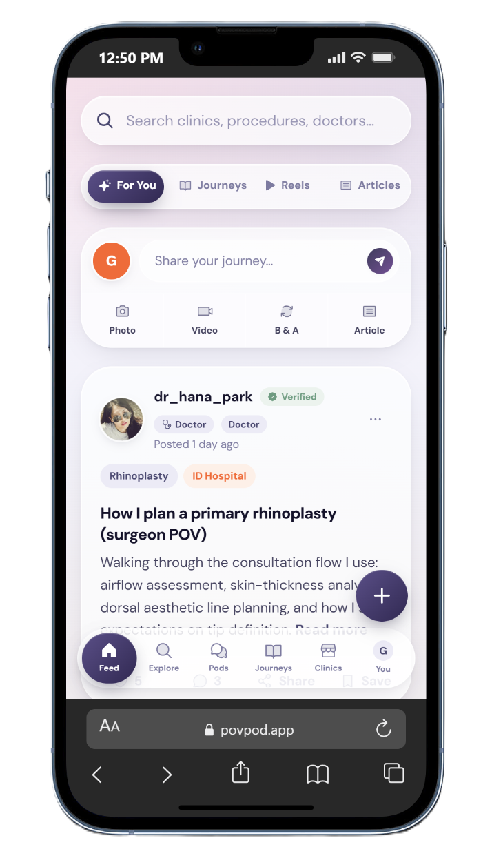 POVPOD app — personalized feed of real beauty and surgery journeys
